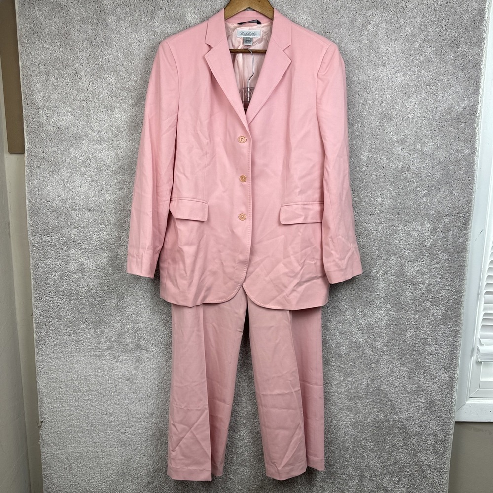 Brooks Brothers Blazer & Pants Women's Size 12 Suit Pink Wool Blend Italy Work